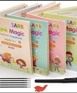 عرض قطعتين دفتر تدريبات سحرية من سانك، (4 كتب + 10 عبوات اعادة تعبئة+ قلم + 1 مقبض)